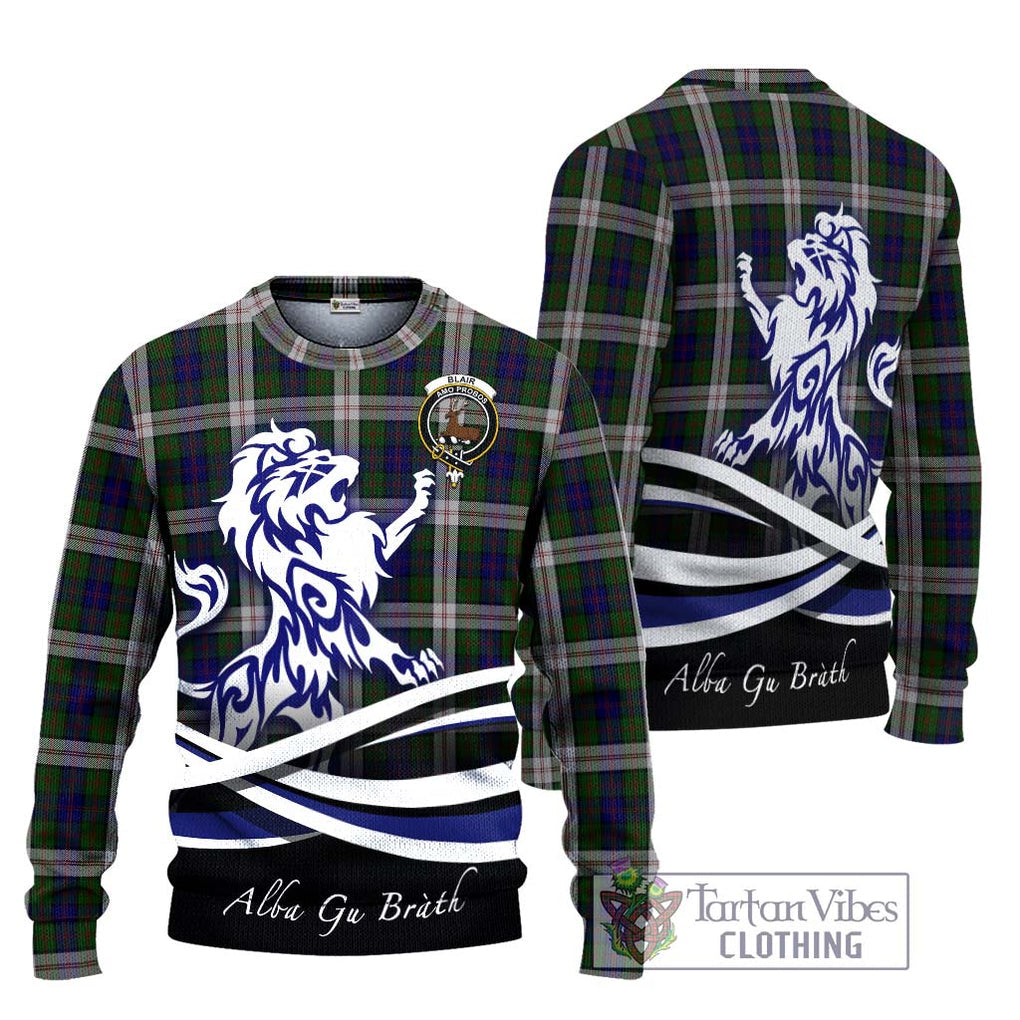 Blair Dress Tartan Knitted Sweater with Alba Gu Brath Regal Lion Emblem Unisex - Tartanvibesclothing Shop