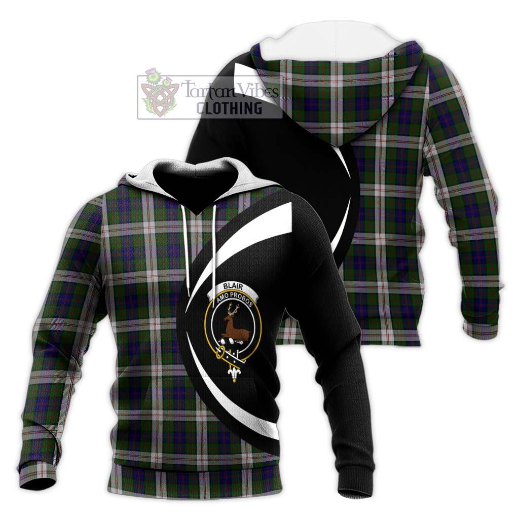 Blair Dress Tartan Knitted Hoodie with Family Crest Circle Style Unisex Knitted Pullover Hoodie - Tartan Vibes Clothing