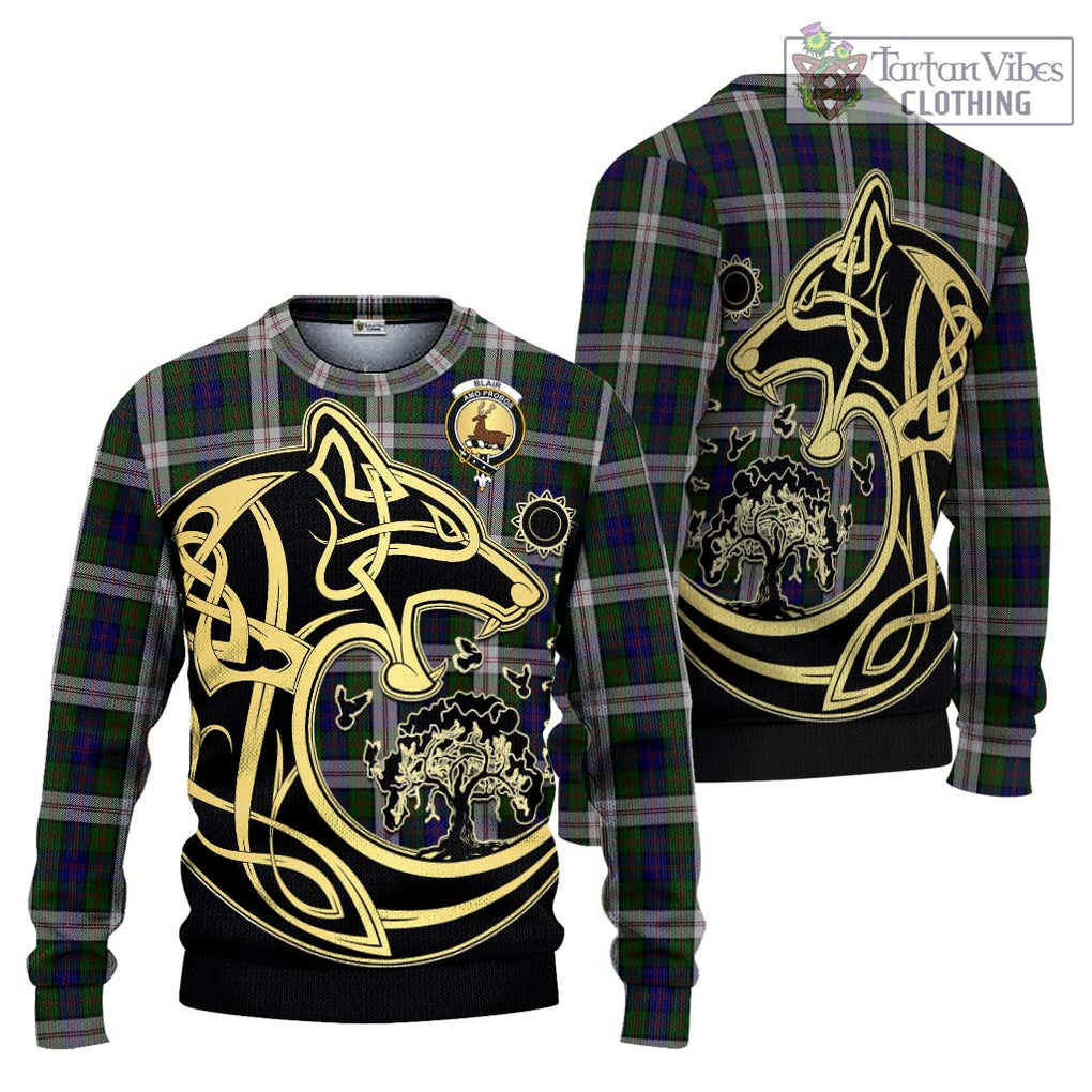 Blair Dress Tartan Knitted Sweater with Family Crest Celtic Wolf Style Unisex - Tartan Vibes Clothing