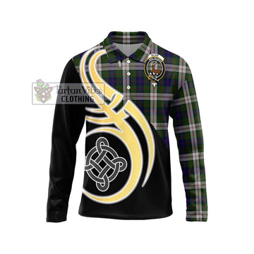 Blair Dress Tartan Long Sleeve Polo Shirt with Family Crest and Celtic Symbol Style