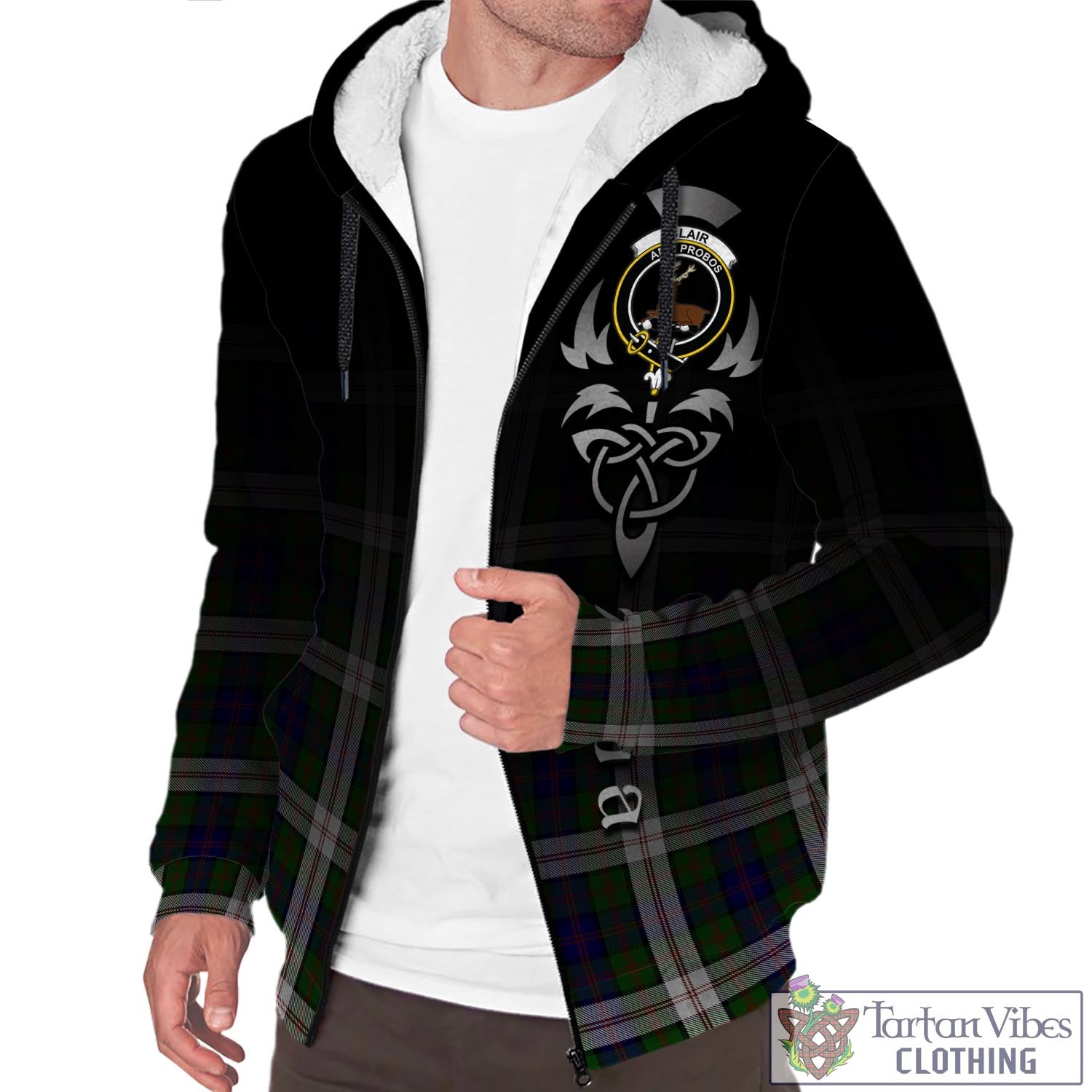 Tartan Vibes Clothing Blair Dress Tartan Sherpa Hoodie Featuring Alba Gu Brath Family Crest Celtic Inspired