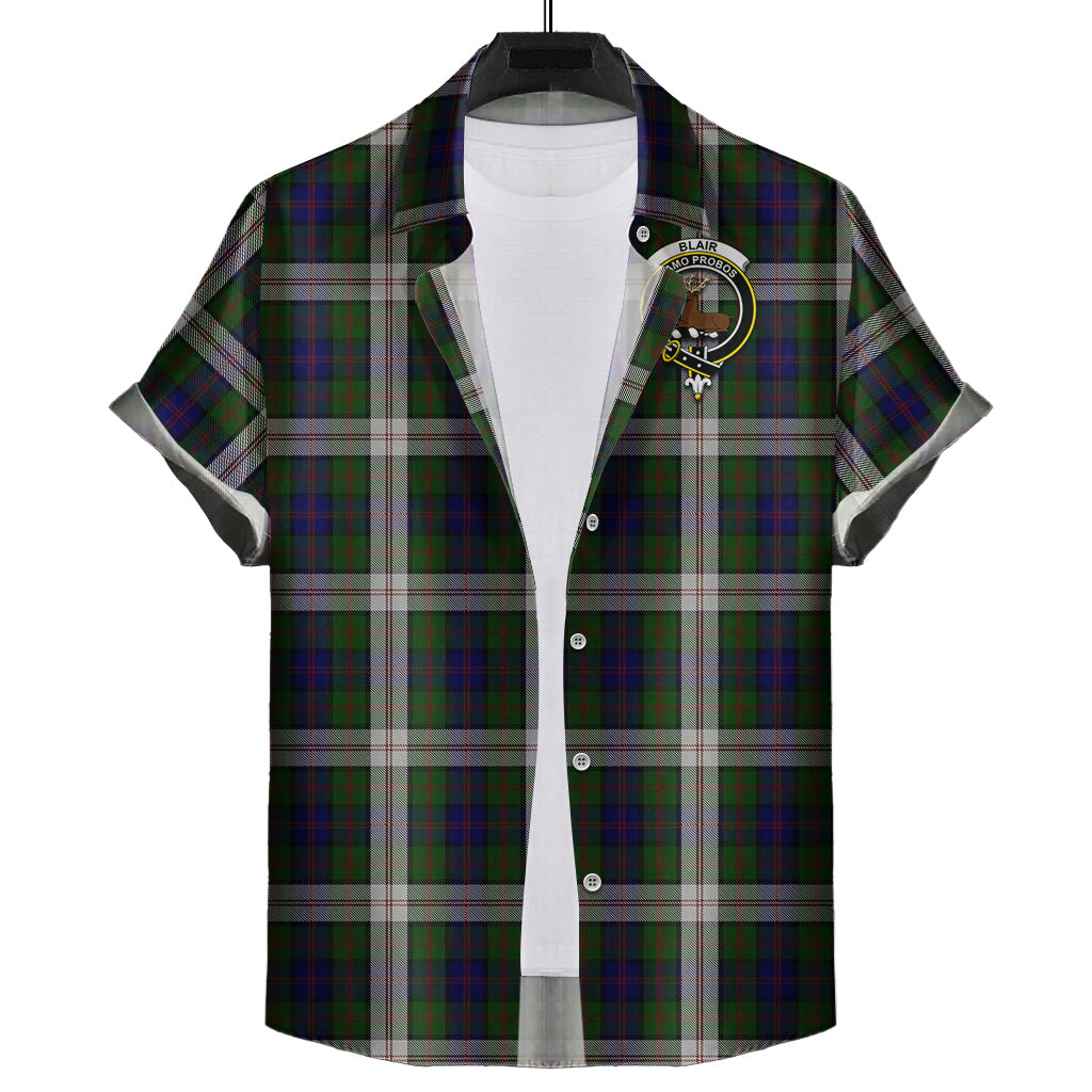 Blair Dress Tartan Short Sleeve Button Down Shirt with Family Crest - Tartanvibesclothing