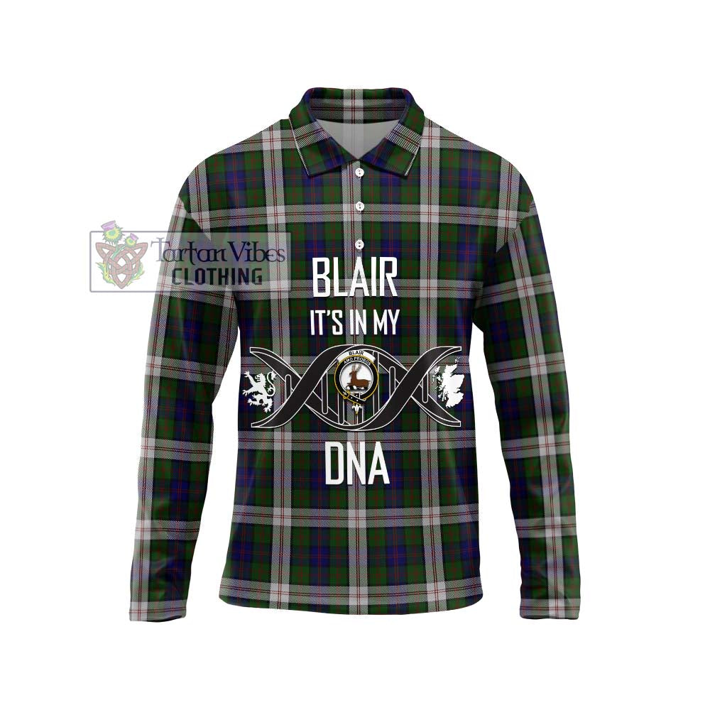 Blair Dress Tartan Long Sleeve Polo Shirt with Family Crest DNA In Me Style Unisex - Tartanvibesclothing Shop