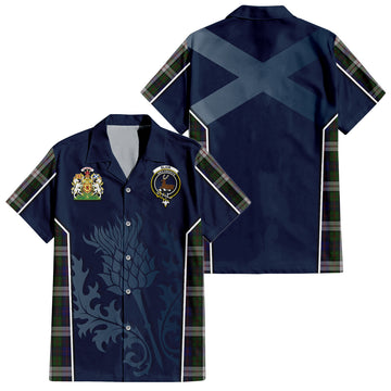 Blair Dress Tartan Short Sleeve Button Up Shirt with Family Crest and Scottish Thistle Vibes Sport Style