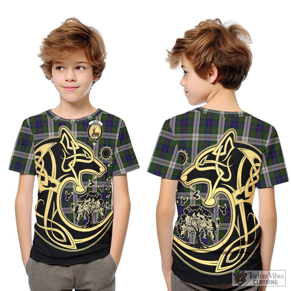 Blair Dress Tartan Kid T-Shirt with Family Crest Celtic Wolf Style Youth XL Size14 - Tartan Vibes Clothing