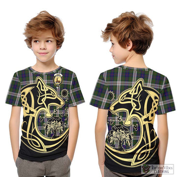 Blair Dress Tartan Kid T-Shirt with Family Crest Celtic Wolf Style