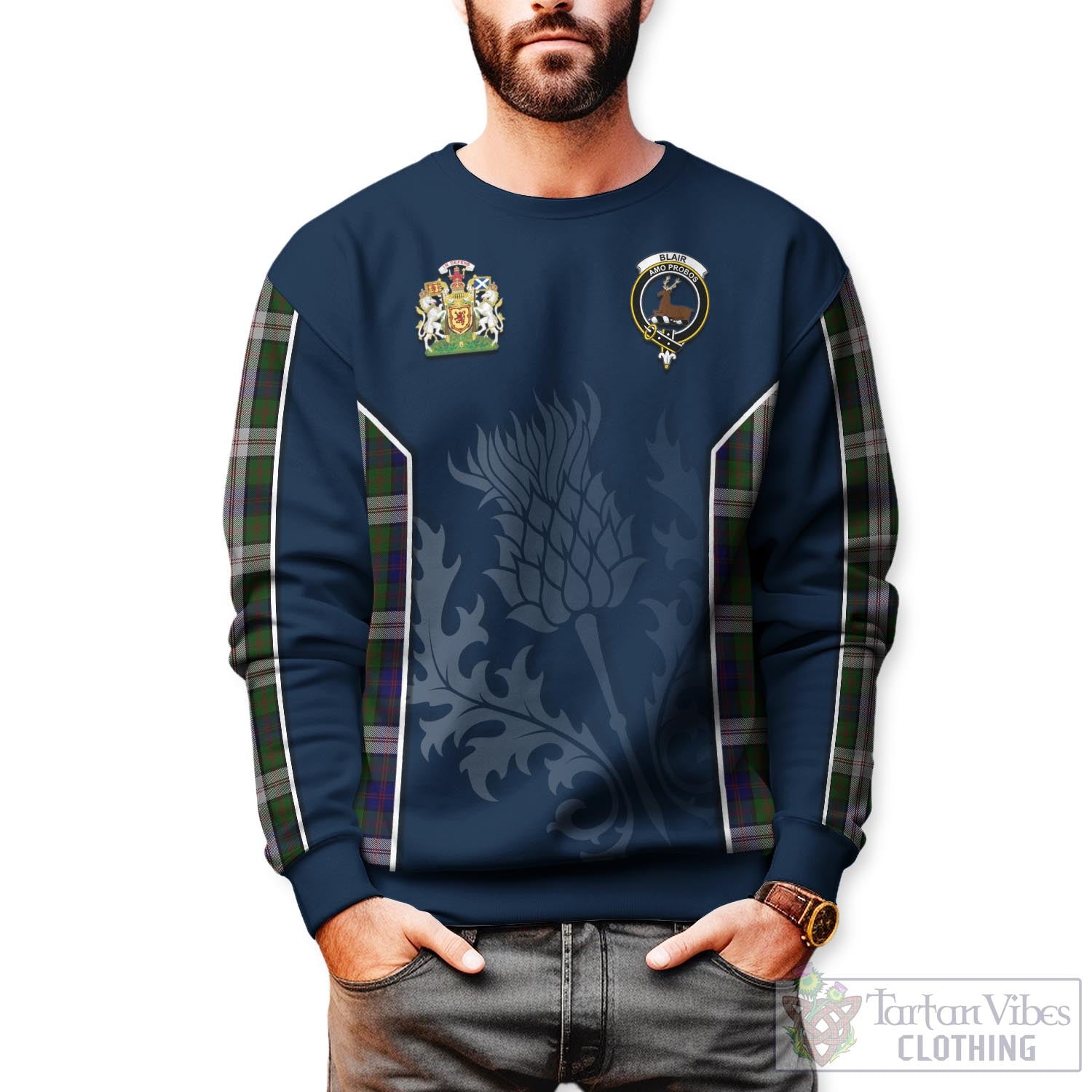 Tartan Vibes Clothing Blair Dress Tartan Sweatshirt with Family Crest and Scottish Thistle Vibes Sport Style