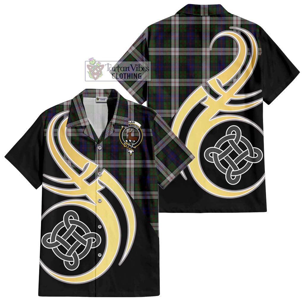 Blair Dress Tartan Short Sleeve Button Shirt with Family Crest and Celtic Symbol Style - Tartan Vibes Clothing