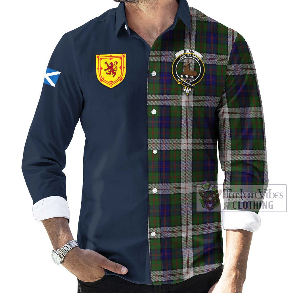 Tartan Vibes Clothing Blair Dress Tartan Long Sleeve Button Shirt with Scottish Lion Royal Arm Half Style