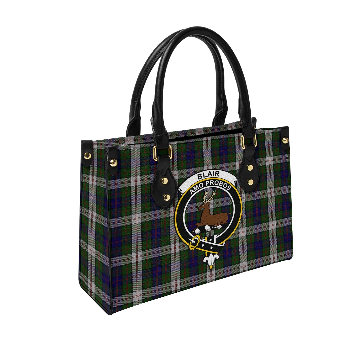 Blair Dress Tartan Leather Bag with Family Crest - Tartanvibesclothing