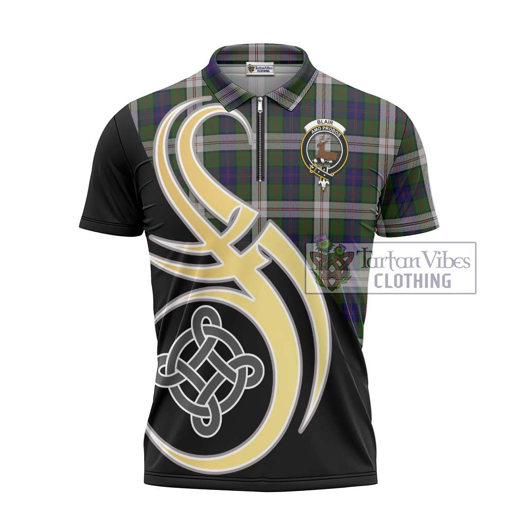 Tartan Vibes Clothing Blair Dress Tartan Zipper Polo Shirt with Family Crest and Celtic Symbol Style