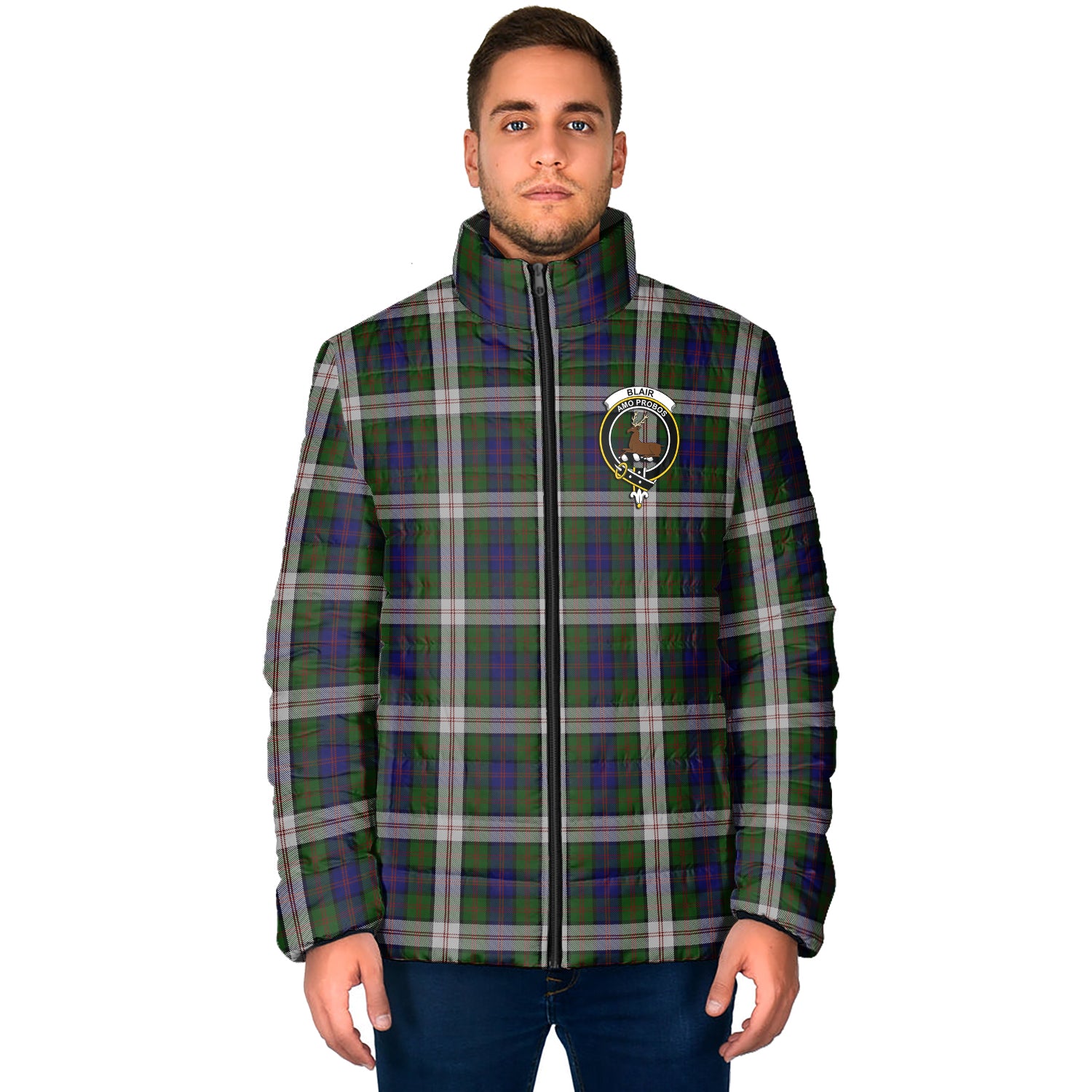 Blair Dress Tartan Padded Jacket with Family Crest - Tartan Vibes Clothing