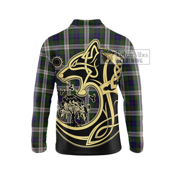 Blair Dress Tartan Long Sleeve Polo Shirt with Family Crest Celtic Wolf Style