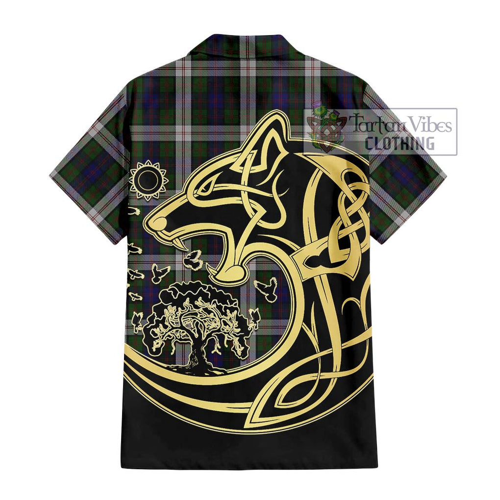 Blair Dress Tartan Short Sleeve Button Shirt with Family Crest Celtic Wolf Style - Tartan Vibes Clothing