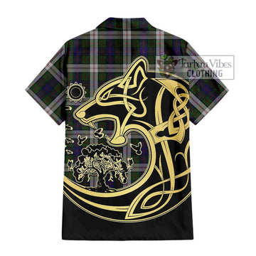 Blair Dress Tartan Short Sleeve Button Shirt with Family Crest Celtic Wolf Style