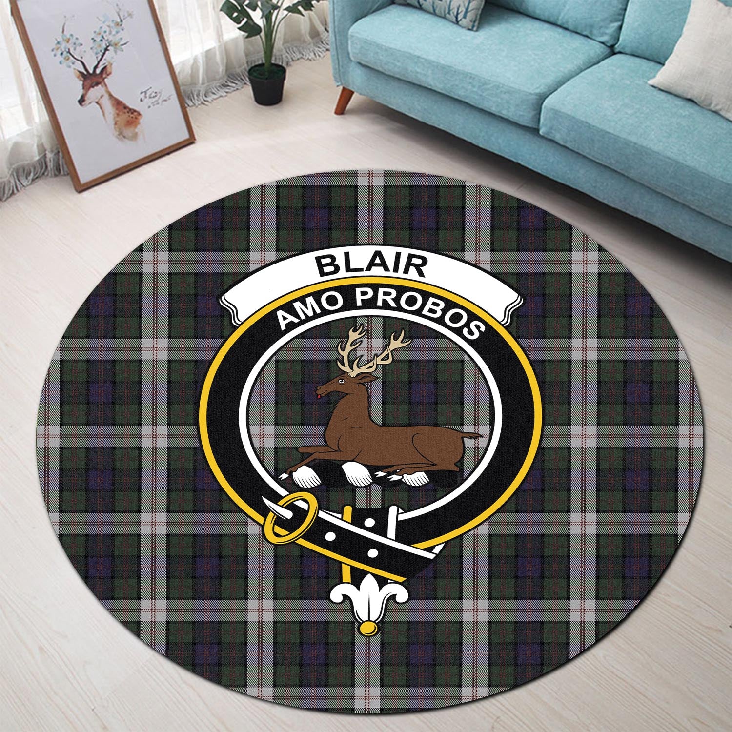 Blair Dress Tartan Round Rug with Family Crest - Tartanvibesclothing