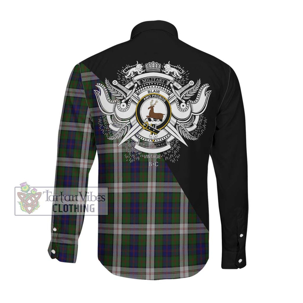 Blair Dress Tartan Long Sleeve Button Shirt with Family Crest and Military Logo Style Men's Shirt - Tartanvibesclothing Shop