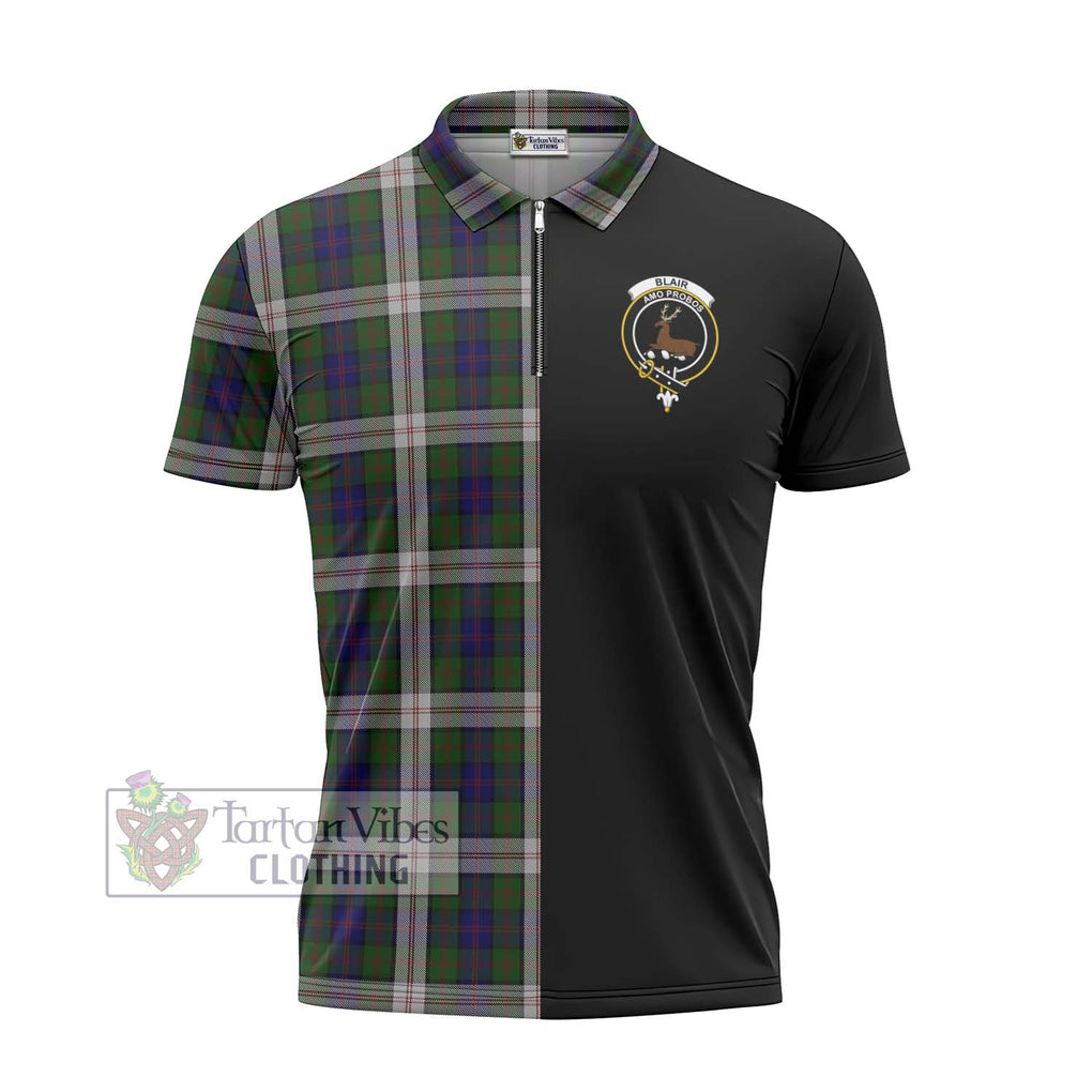 Blair Dress Tartan Zipper Polo Shirt with Family Crest and Half Of Me Style - Tartanvibesclothing Shop