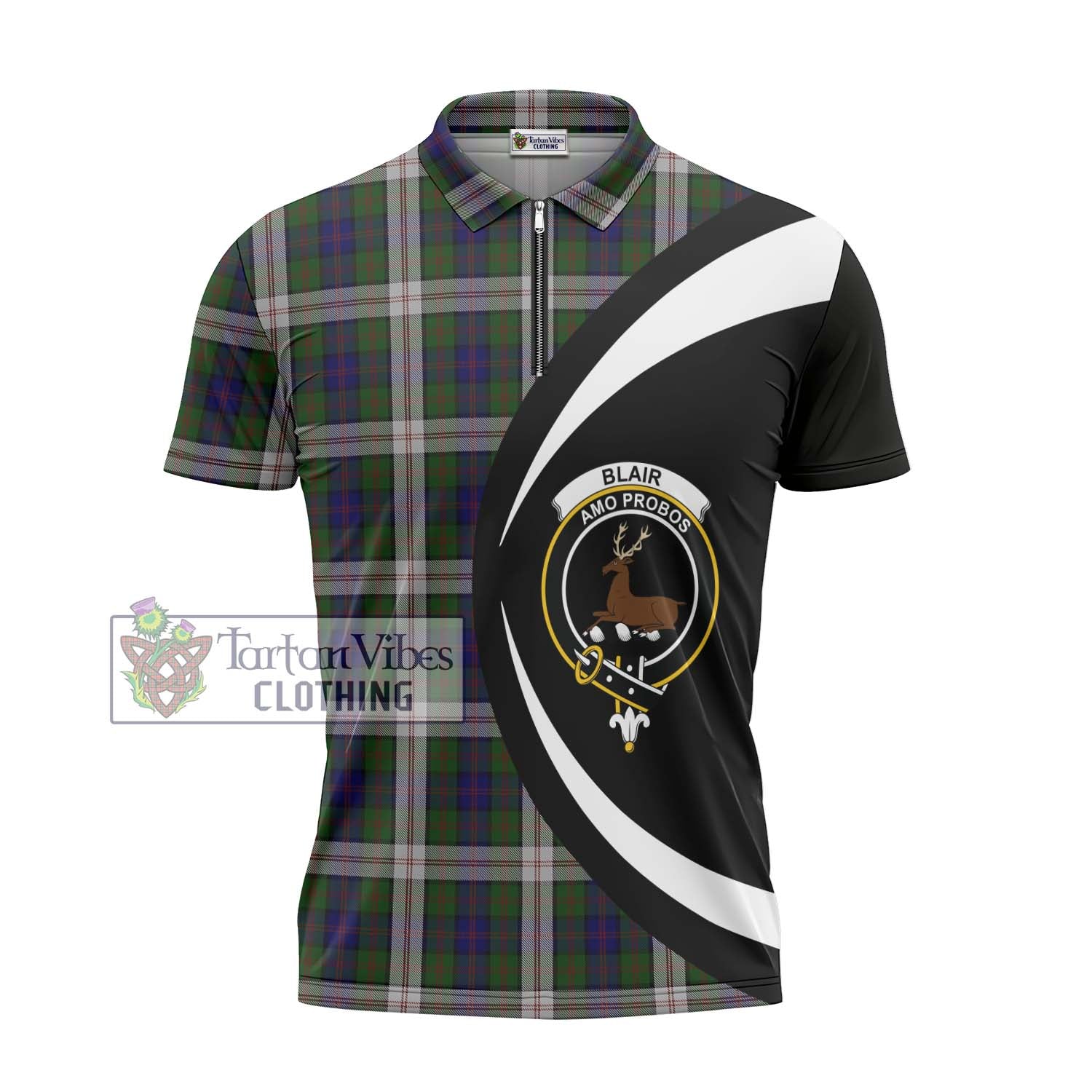 Tartan Vibes Clothing Blair Dress Tartan Zipper Polo Shirt with Family Crest Circle Style