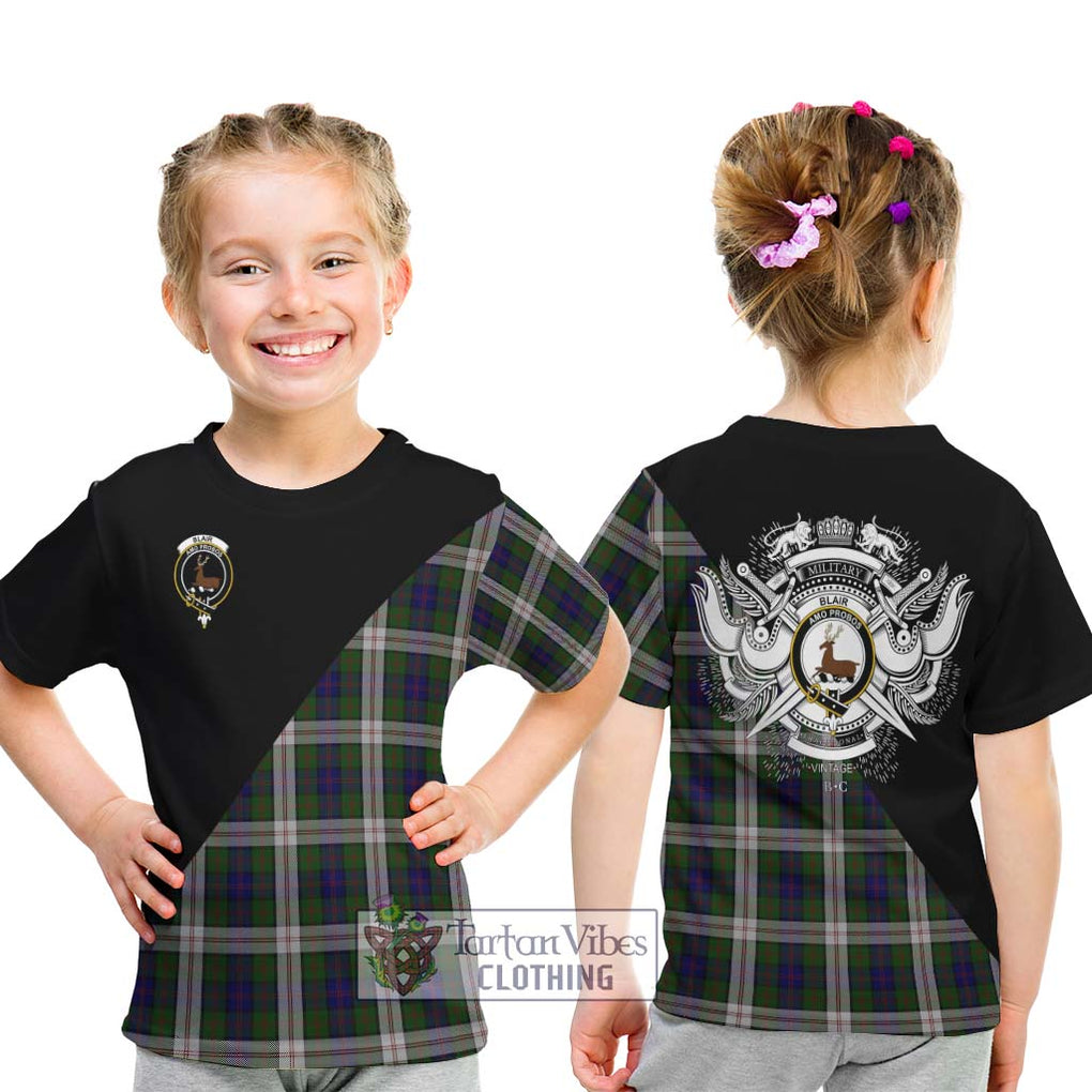 Blair Dress Tartan Kid T-Shirt with Family Crest and Military Logo Style - Tartanvibesclothing Shop