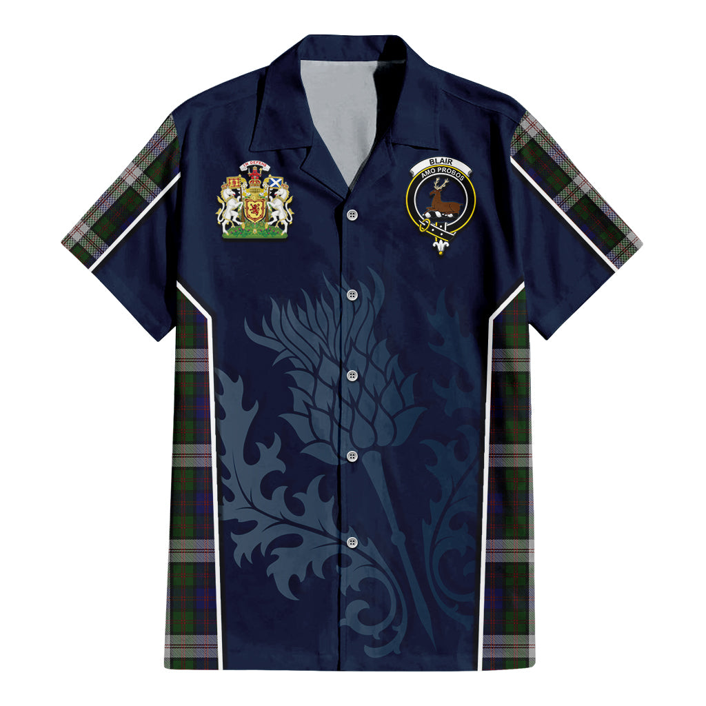 Tartan Vibes Clothing Blair Dress Tartan Short Sleeve Button Up Shirt with Family Crest and Scottish Thistle Vibes Sport Style