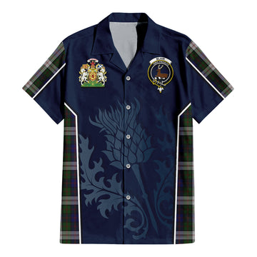 Blair Dress Tartan Short Sleeve Button Up Shirt with Family Crest and Scottish Thistle Vibes Sport Style