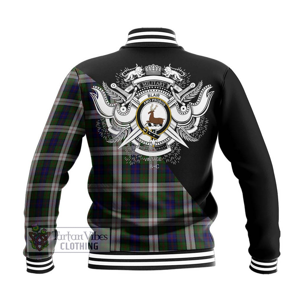 Blair Dress Tartan Baseball Jacket with Family Crest and Military Logo Style - Tartanvibesclothing Shop