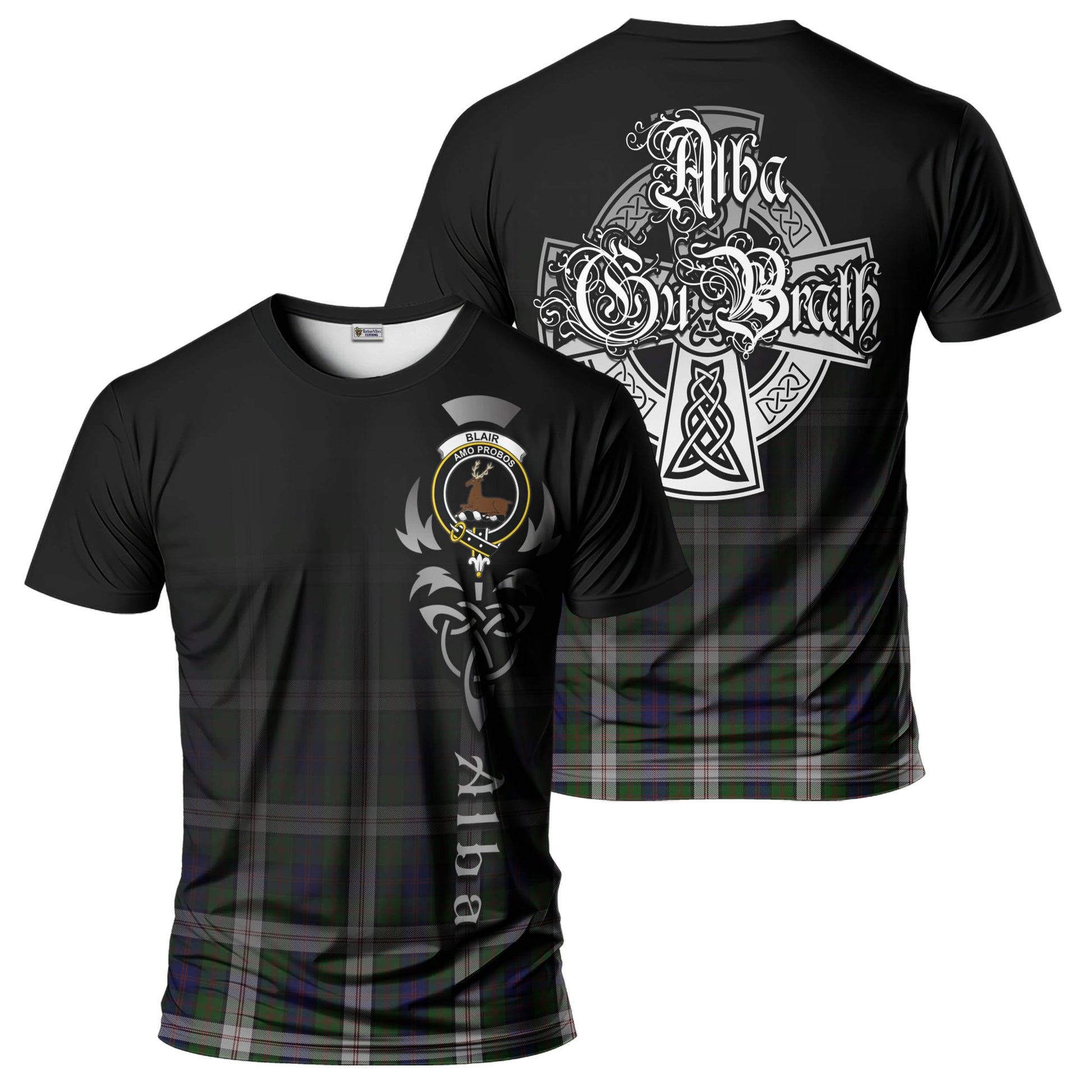 Tartan Vibes Clothing Blair Dress Tartan T-Shirt Featuring Alba Gu Brath Family Crest Celtic Inspired