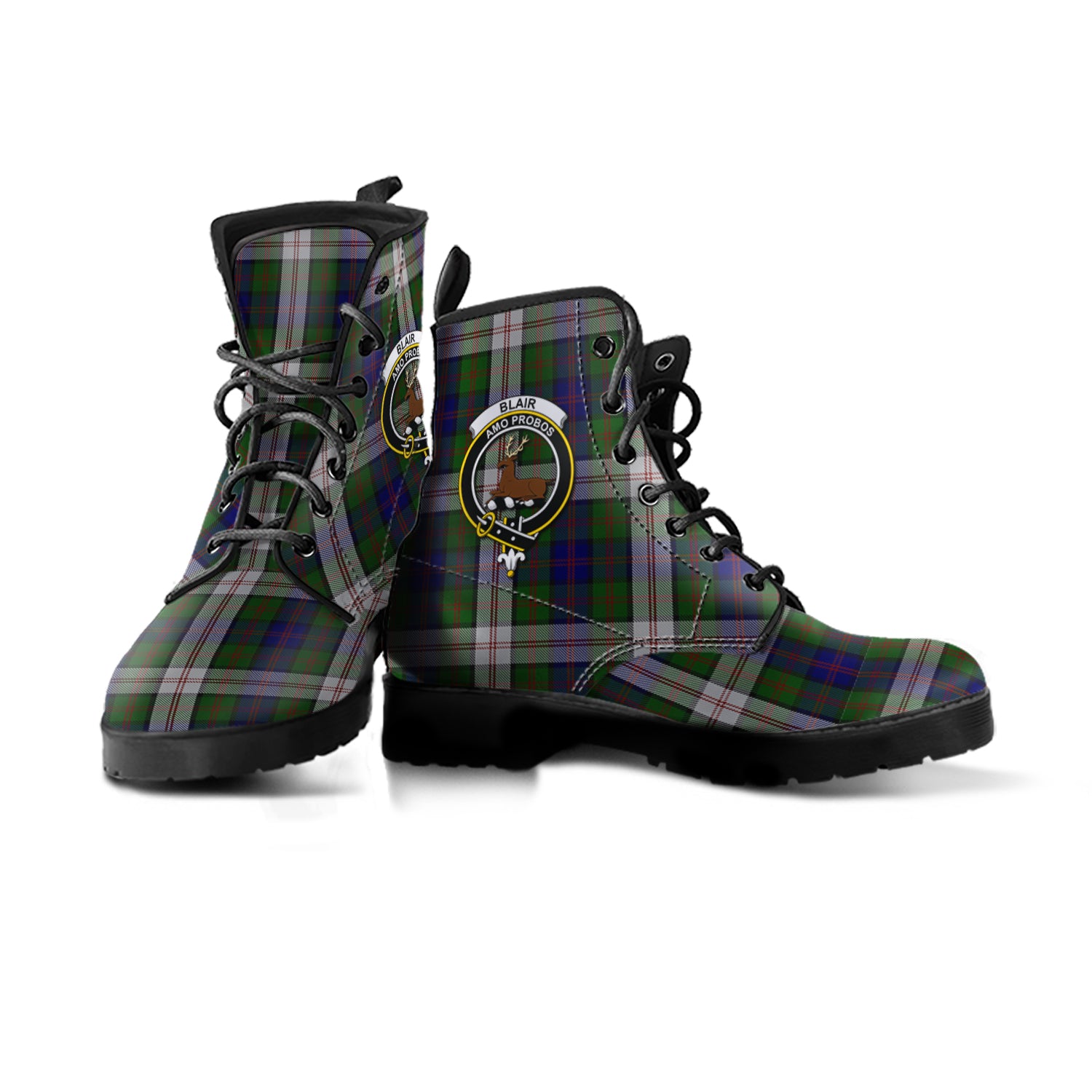 Blair Dress Tartan Leather Boots with Family Crest - Tartanvibesclothing