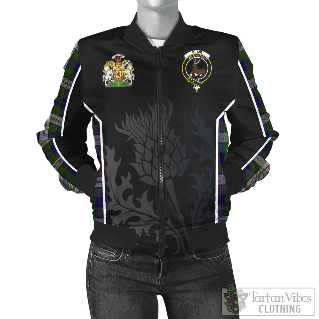 Tartan Vibes Clothing Blair Dress Tartan Bomber Jacket with Family Crest and Scottish Thistle Vibes Sport Style