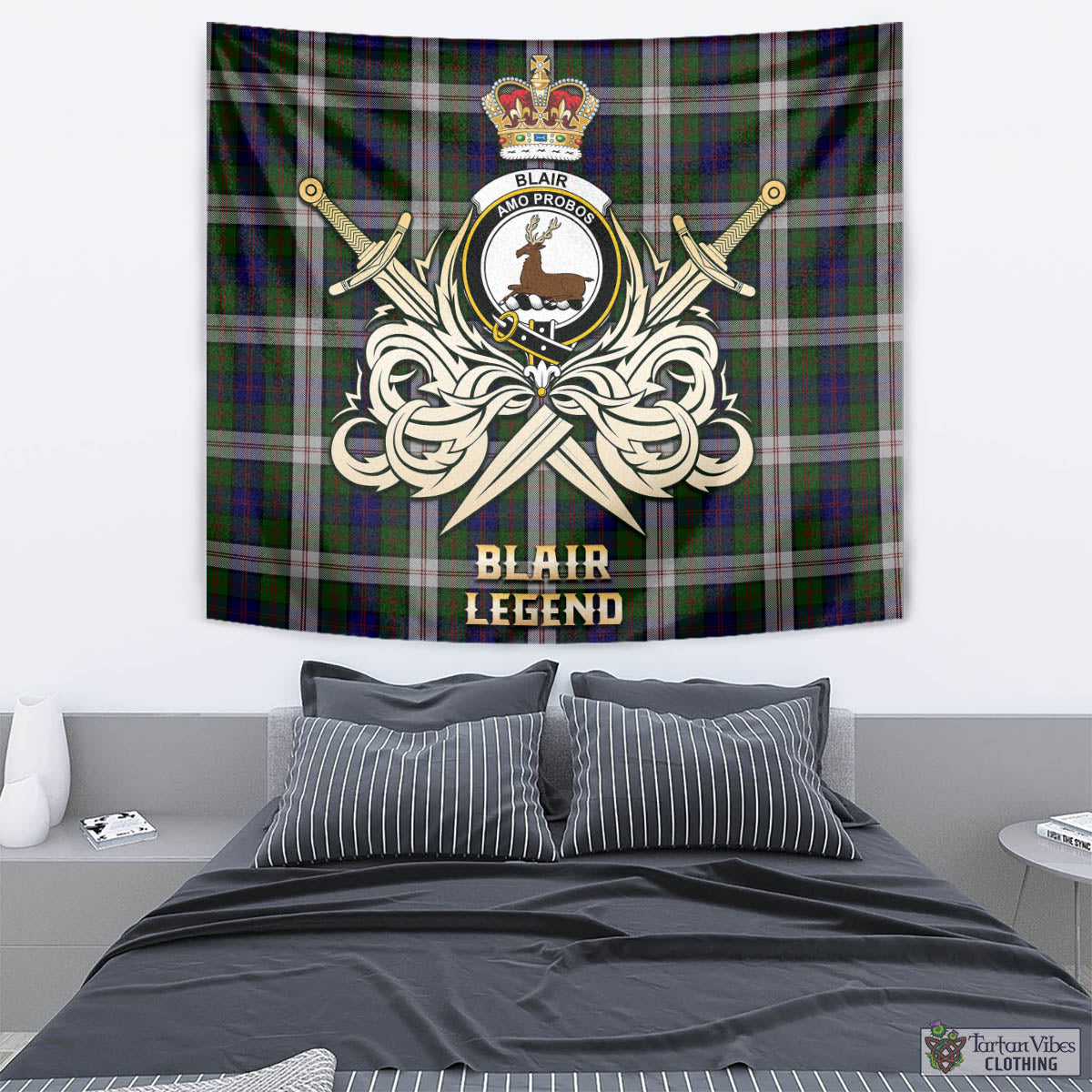 Tartan Vibes Clothing Blair Dress Tartan Tapestry with Clan Crest and the Golden Sword of Courageous Legacy