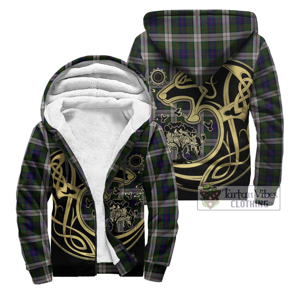 Blair Dress Tartan Sherpa Hoodie with Family Crest Celtic Wolf Style Unisex - Tartan Vibes Clothing