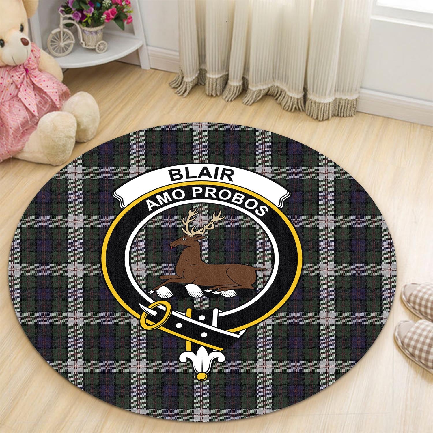 Blair Dress Tartan Round Rug with Family Crest - Tartanvibesclothing