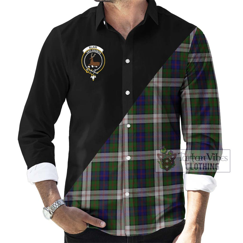 Blair Dress Tartan Long Sleeve Button Shirt with Family Crest and Military Logo Style - Tartanvibesclothing Shop