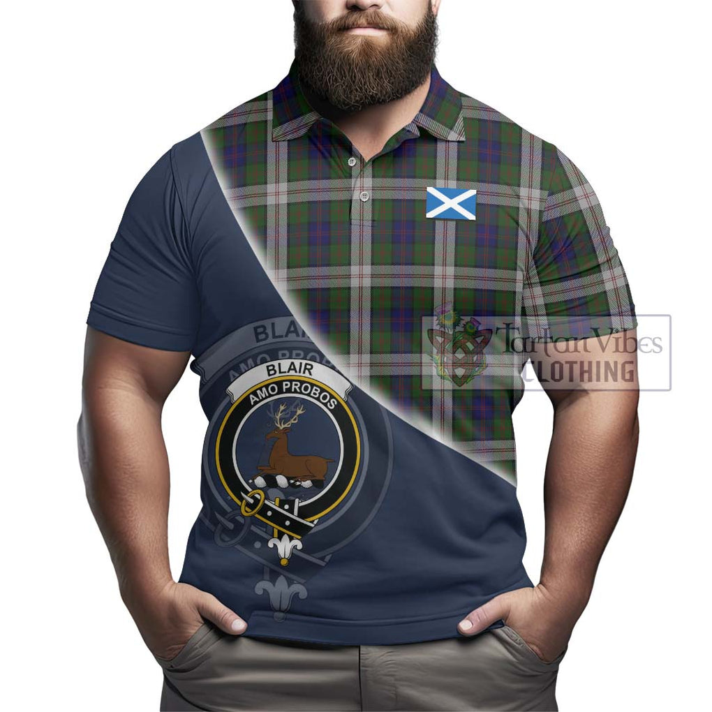 Blair Dress Tartan Polo Shirt with Personalised National Flag and Family Crest Half Style - Tartanvibesclothing Shop