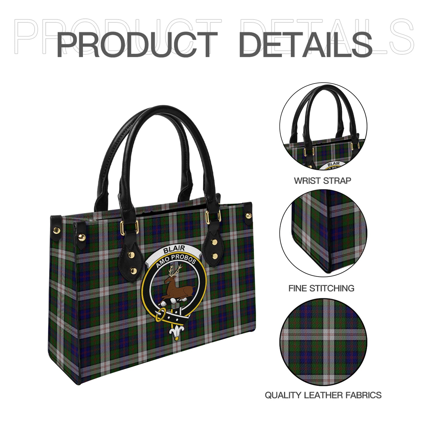 Blair Dress Tartan Leather Bag with Family Crest - Tartanvibesclothing