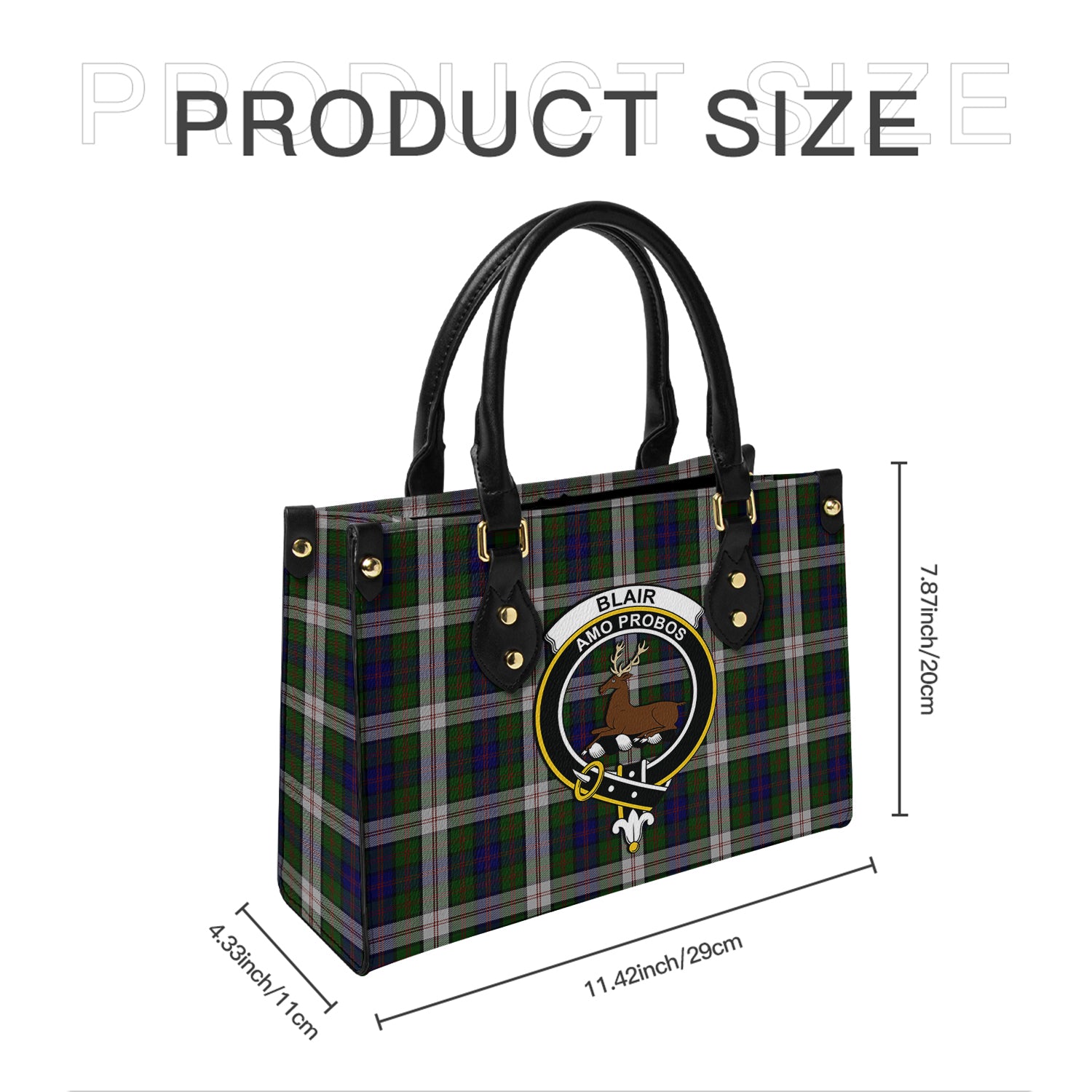 Blair Dress Tartan Leather Bag with Family Crest - Tartanvibesclothing