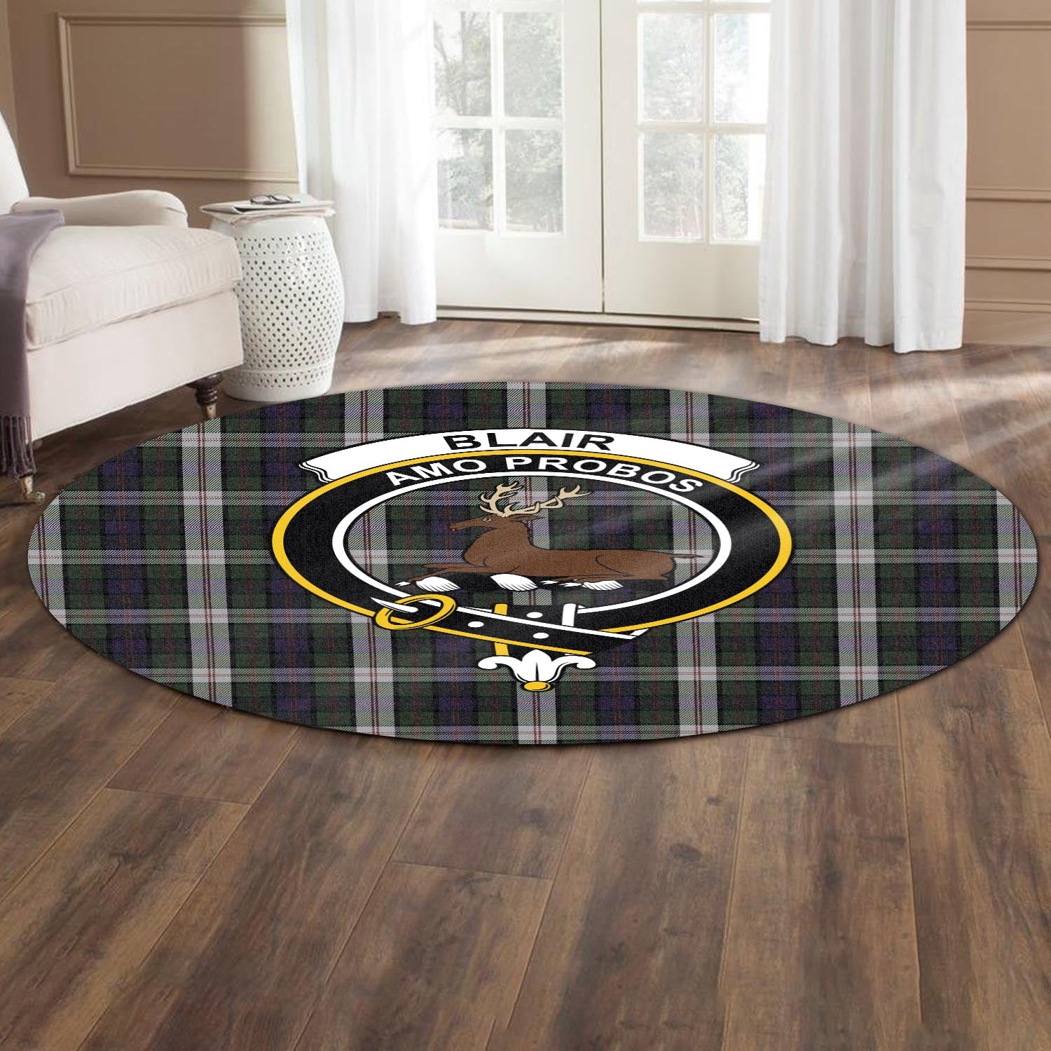 Blair Dress Tartan Round Rug with Family Crest - Tartanvibesclothing