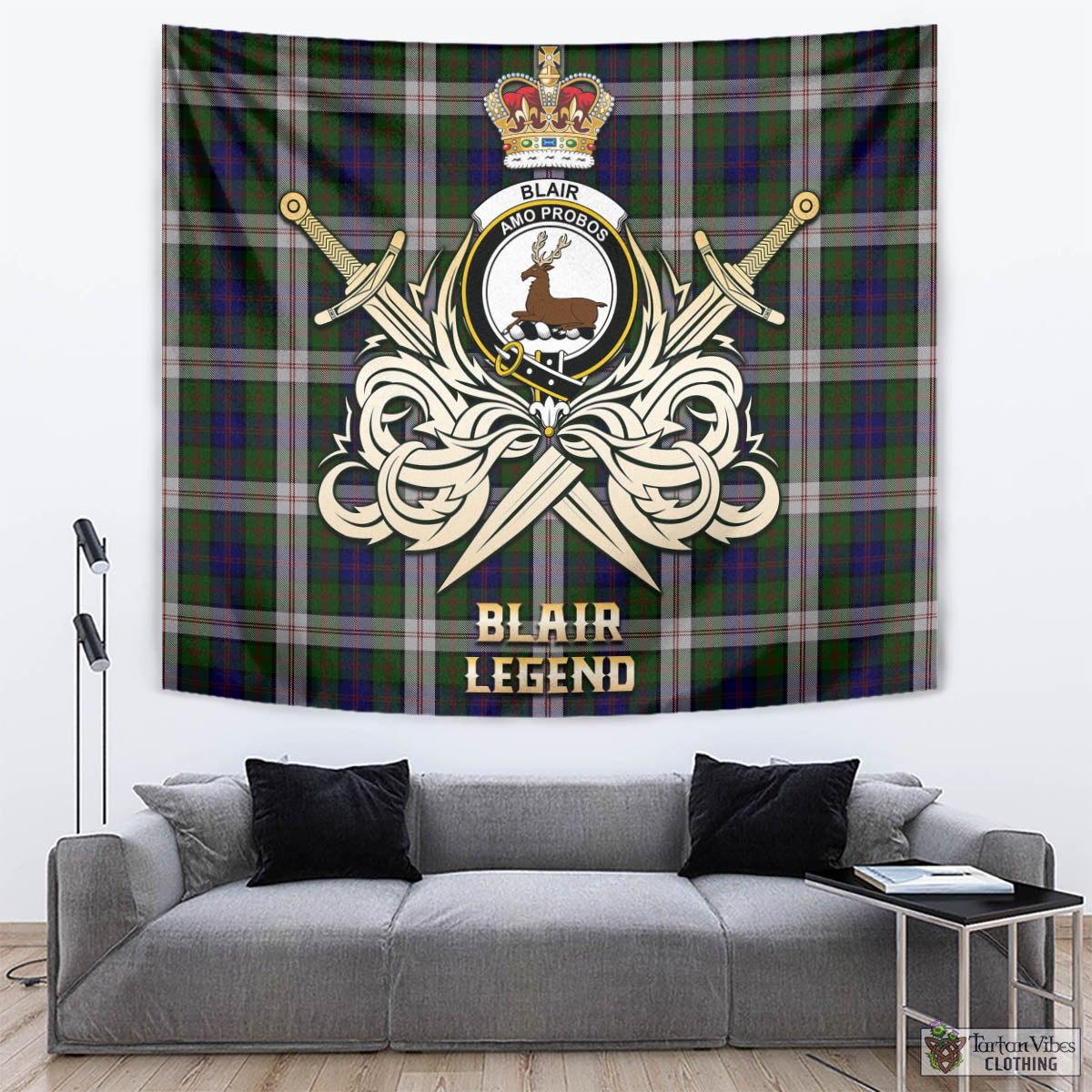 Tartan Vibes Clothing Blair Dress Tartan Tapestry with Clan Crest and the Golden Sword of Courageous Legacy