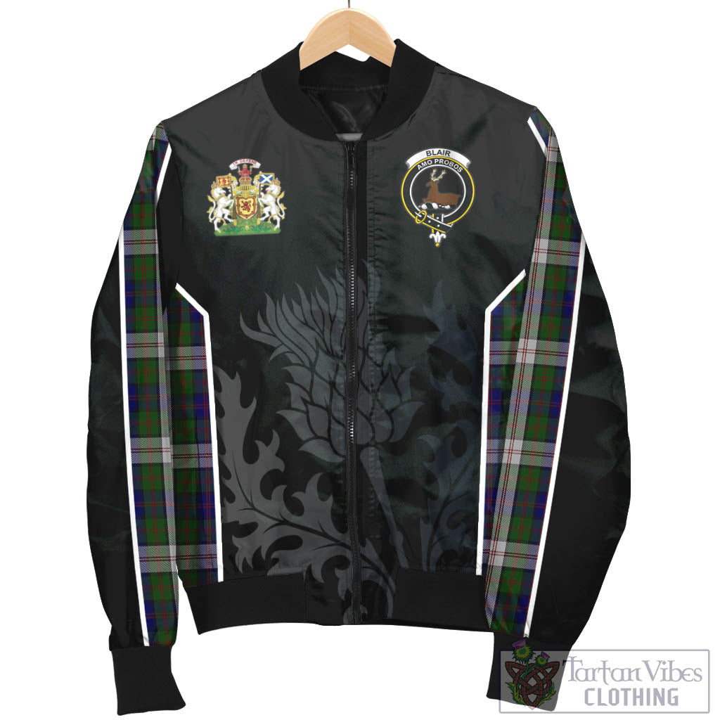 Tartan Vibes Clothing Blair Dress Tartan Bomber Jacket with Family Crest and Scottish Thistle Vibes Sport Style