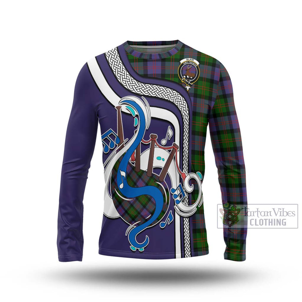 Tartan Vibes Clothing Blair Modern Tartan Long Sleeve T-Shirt with Epic Bagpipe Style