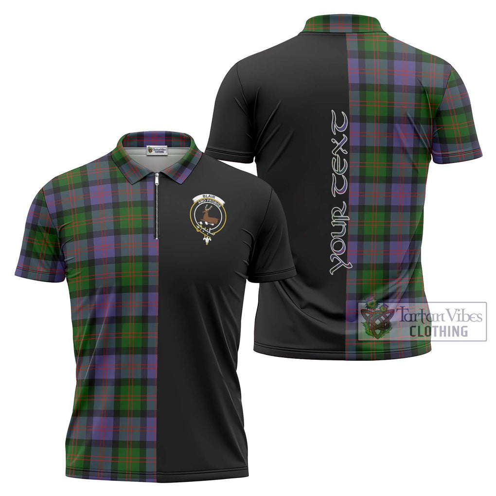 Blair Modern Tartan Zipper Polo Shirt with Family Crest and Half Of Me Style Unisex - Tartanvibesclothing Shop