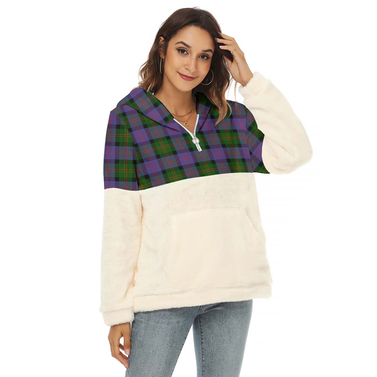 Blair Modern Tartan Women's Borg Fleece Hoodie With Half Zip Female - Tartanvibesclothing