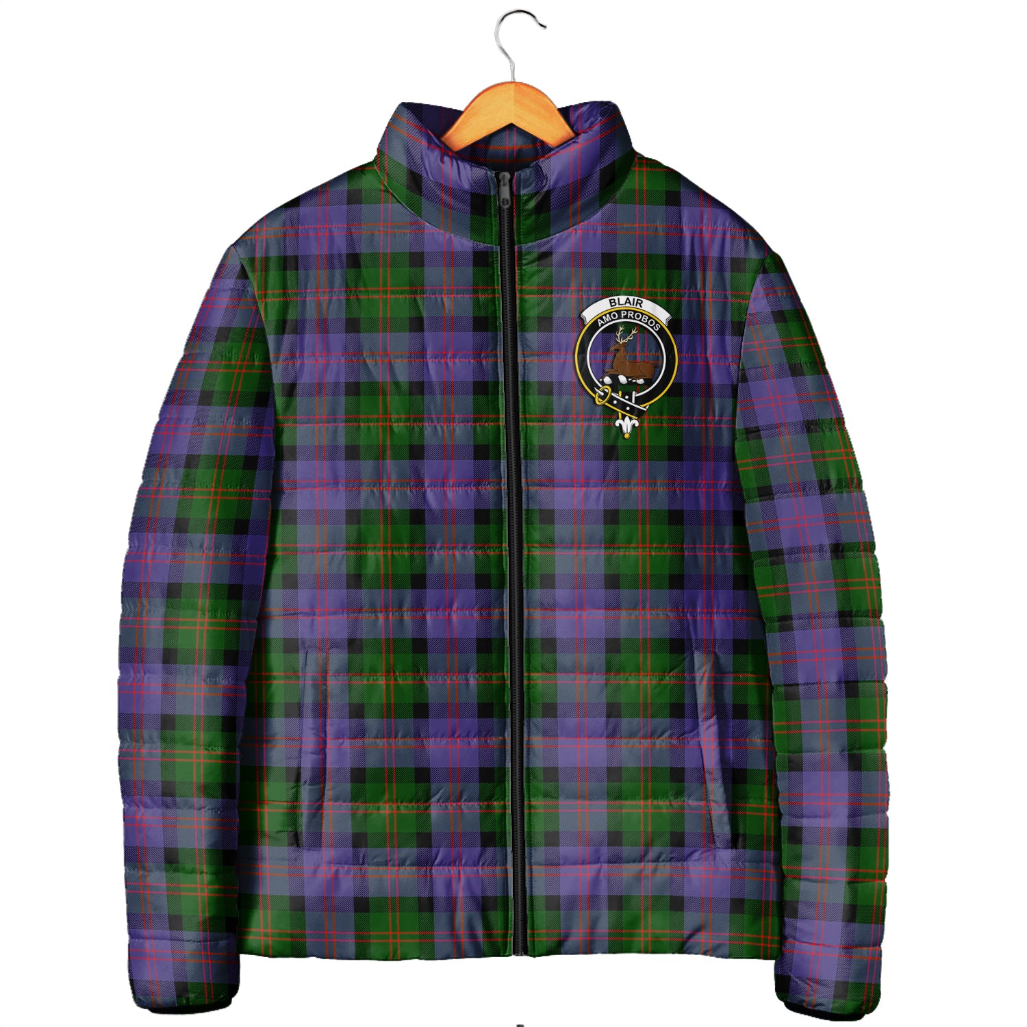 Blair Modern Tartan Padded Jacket with Family Crest Men's Padded Jacket - Tartan Vibes Clothing