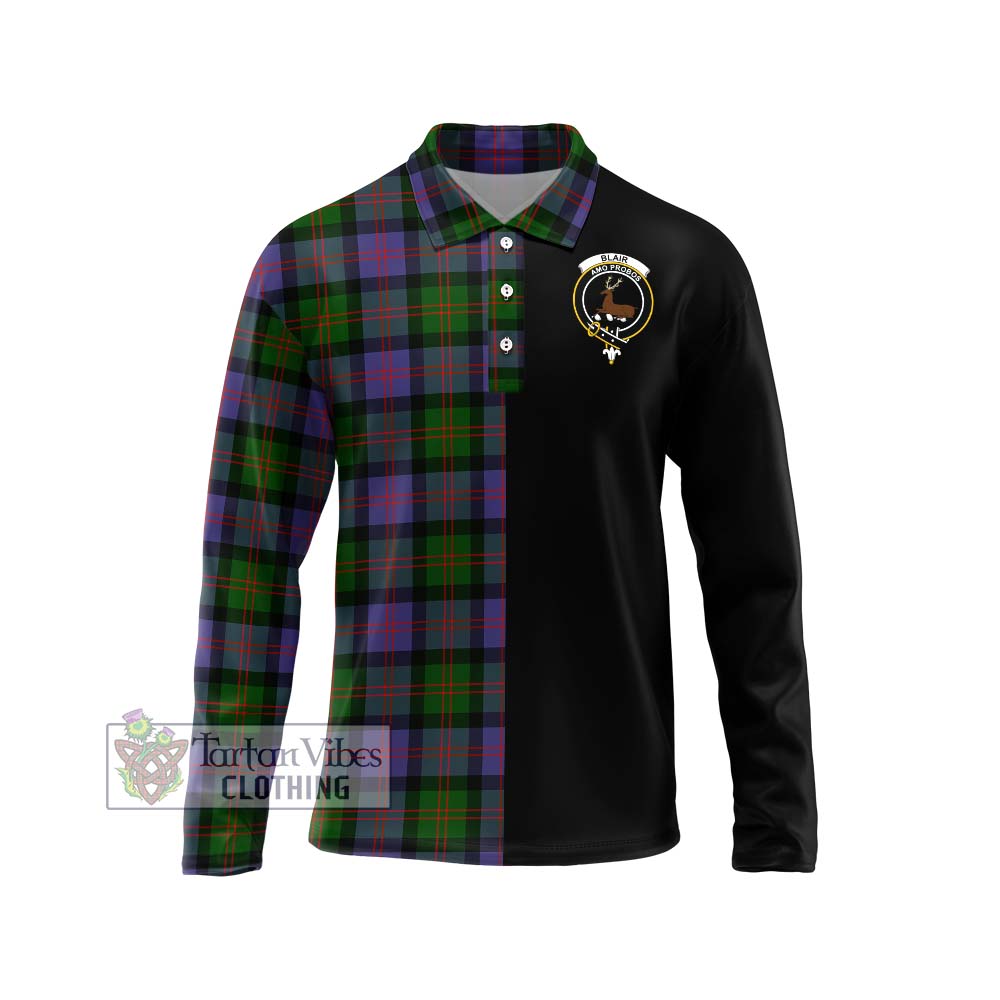 Blair Modern Tartan Long Sleeve Polo Shirt with Family Crest and Half Of Me Style Unisex - Tartanvibesclothing Shop