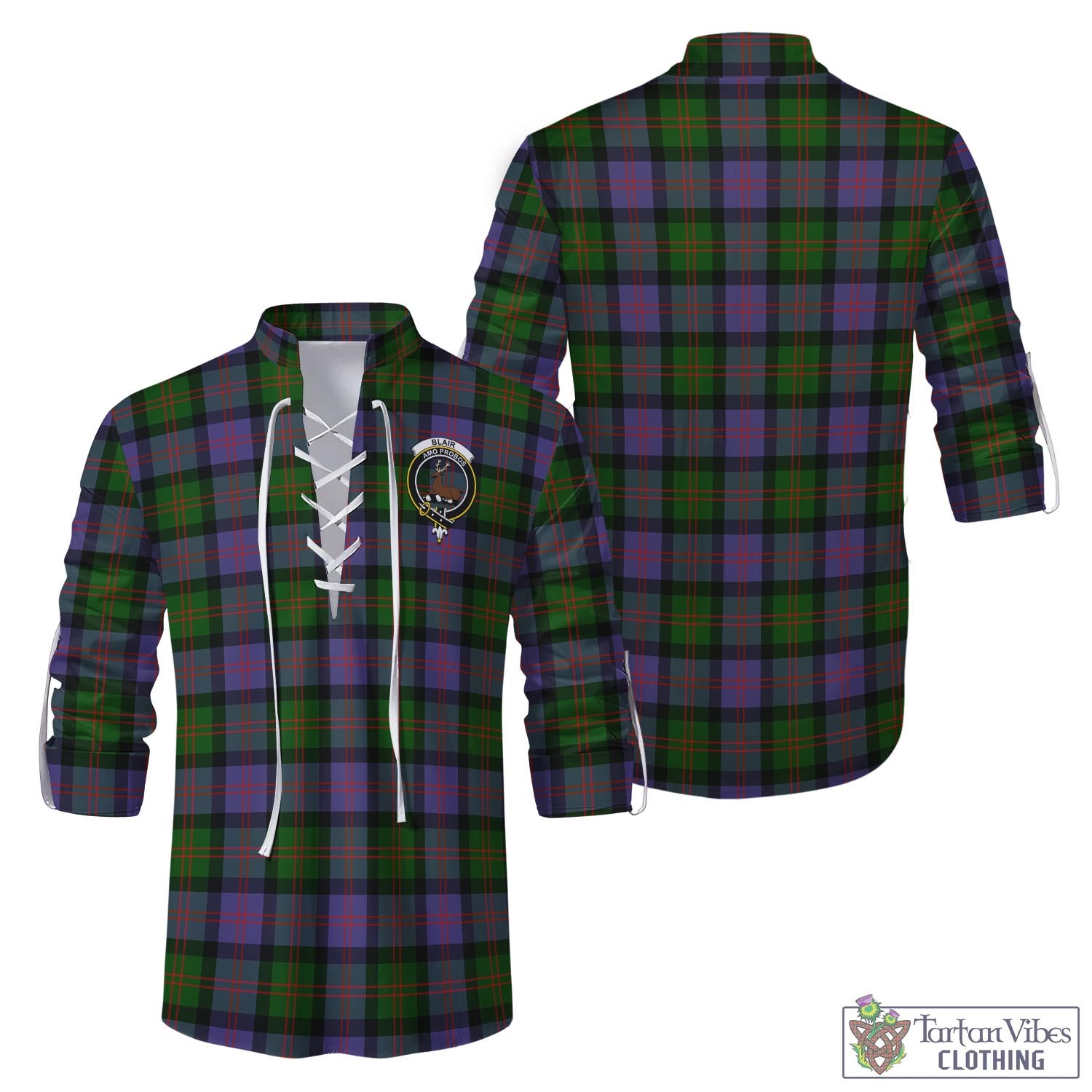 Tartan Vibes Clothing Blair Modern Tartan Men's Scottish Traditional Jacobite Ghillie Kilt Shirt with Family Crest