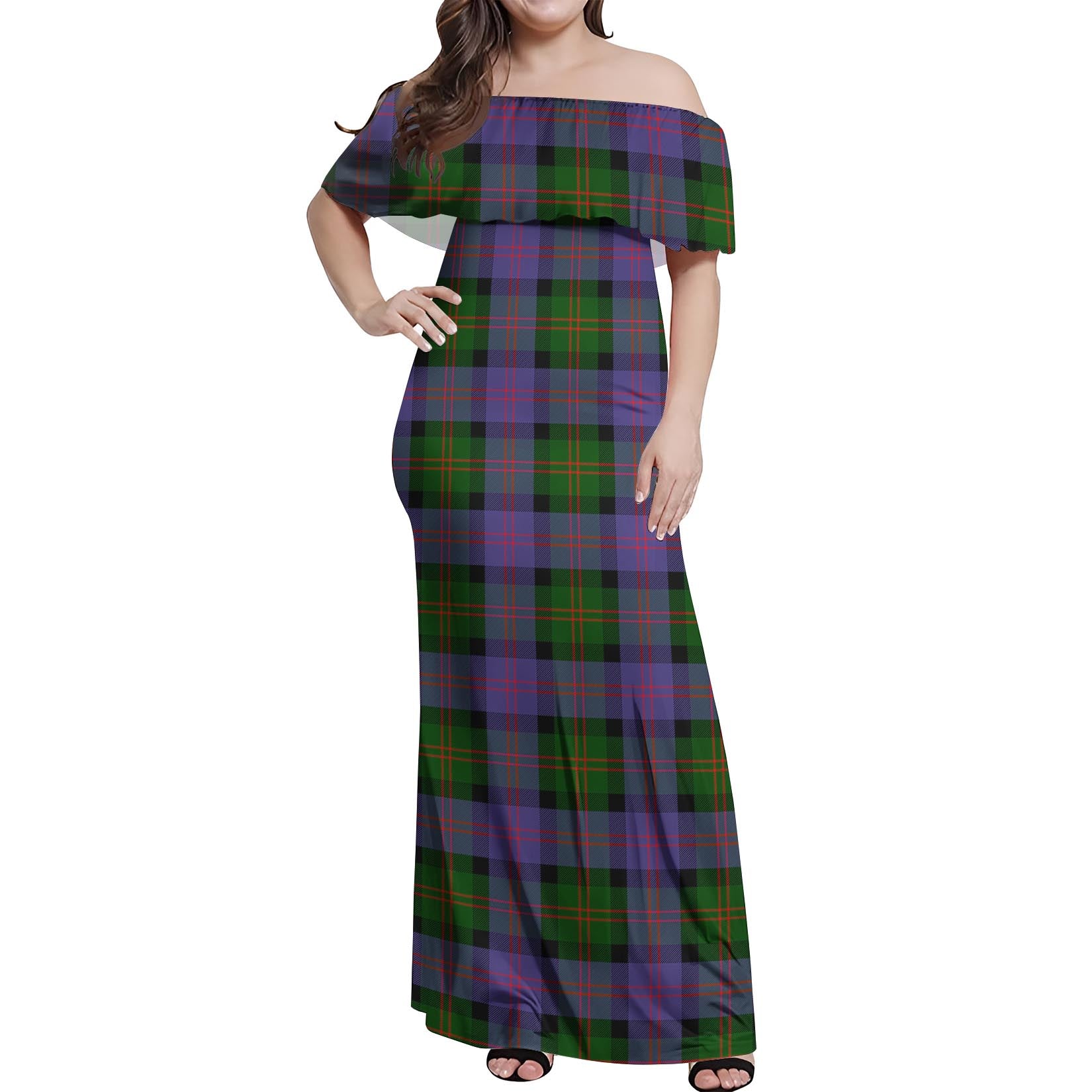 Blair Modern Tartan Off Shoulder Long Dress Women's Dress - Tartanvibesclothing