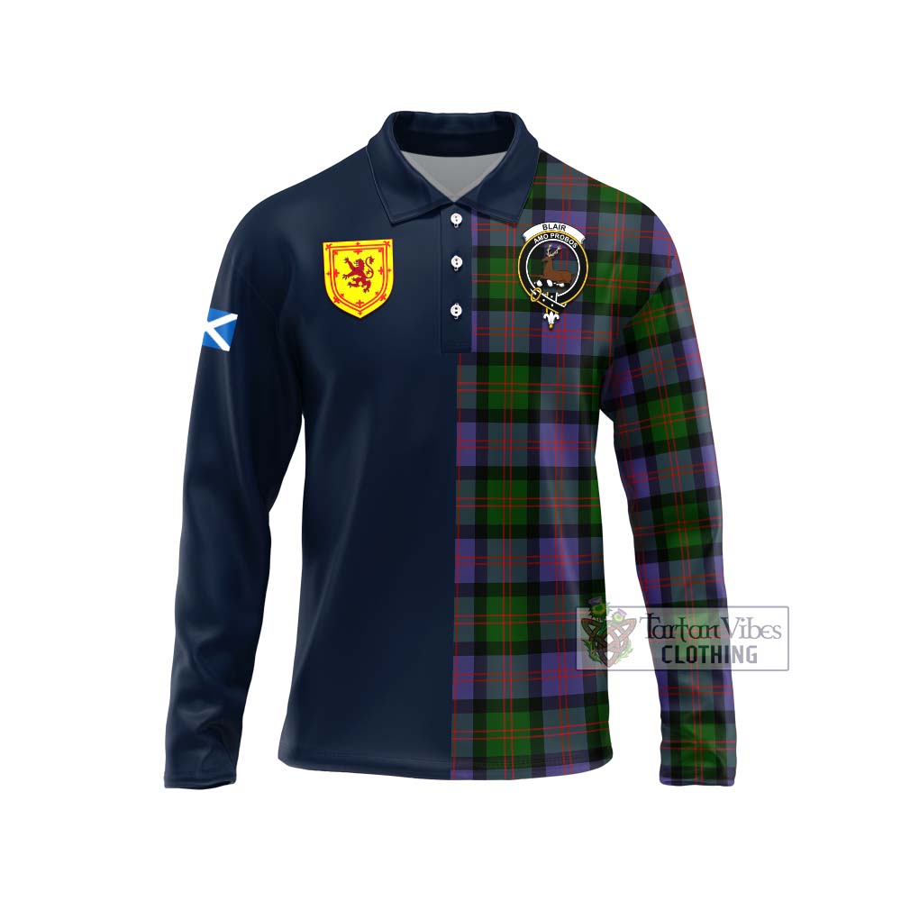 Tartan Vibes Clothing Blair Modern Tartan Long Sleeve Polo Shirt with Scottish Lion Royal Arm Half Style