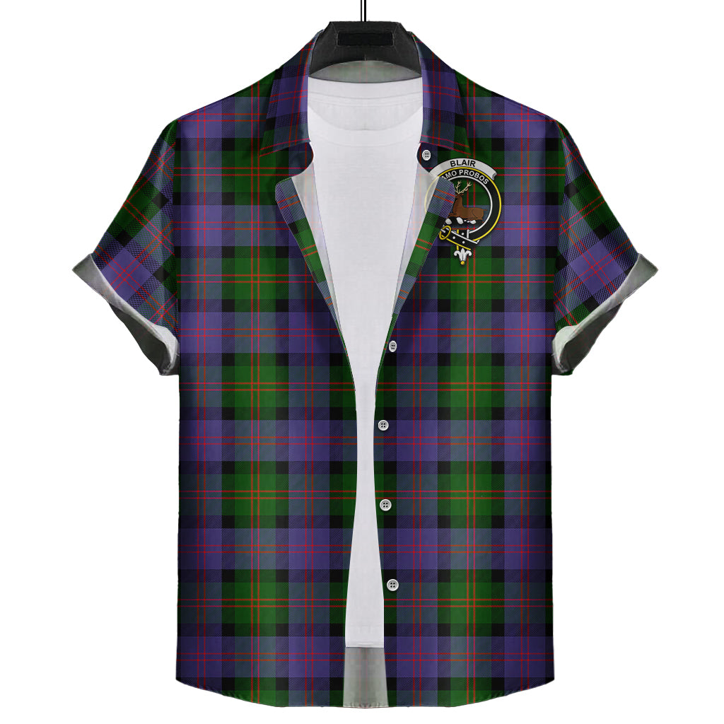 Blair Modern Tartan Short Sleeve Button Down Shirt with Family Crest - Tartanvibesclothing