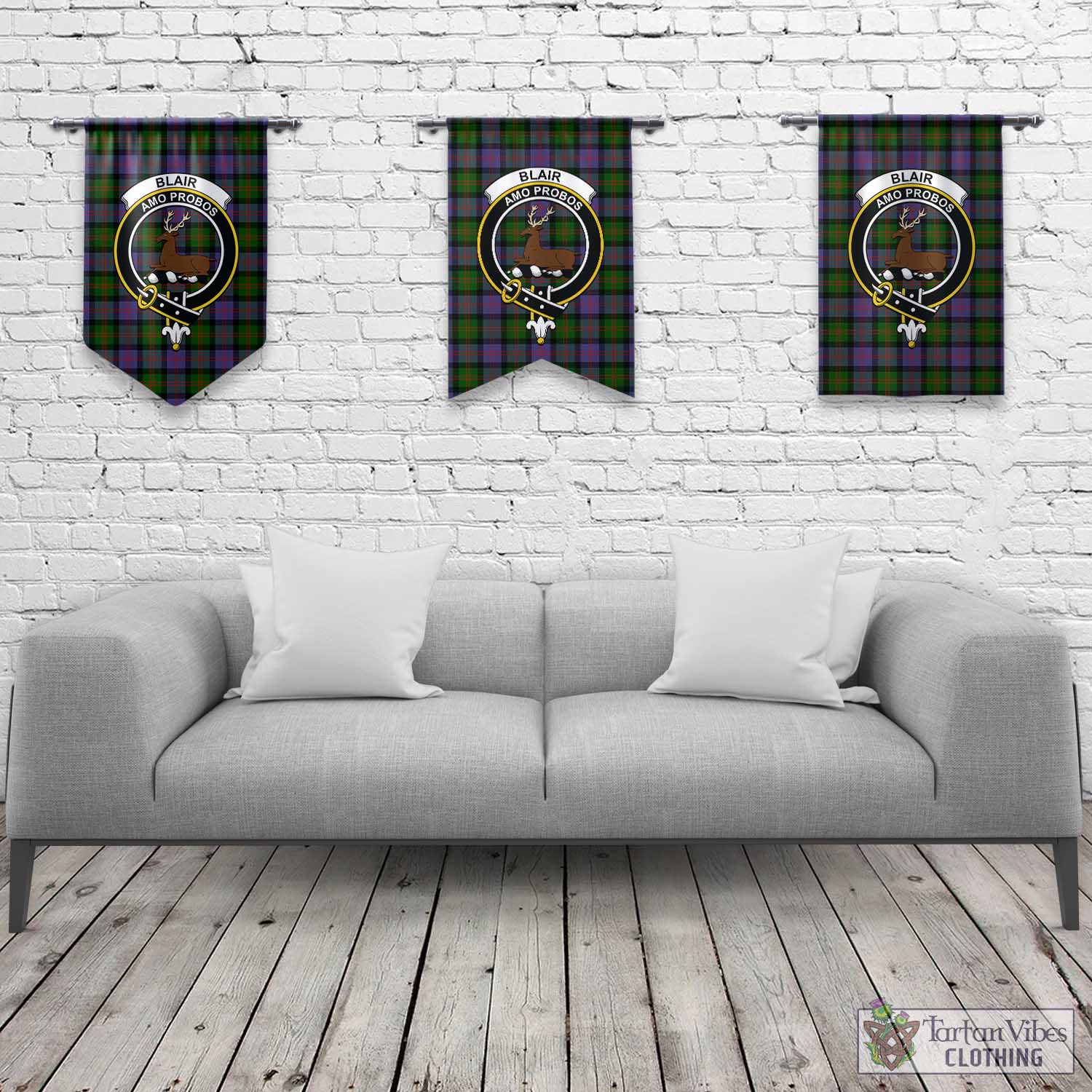 Tartan Vibes Clothing Blair Modern Tartan Gonfalon, Tartan Banner with Family Crest